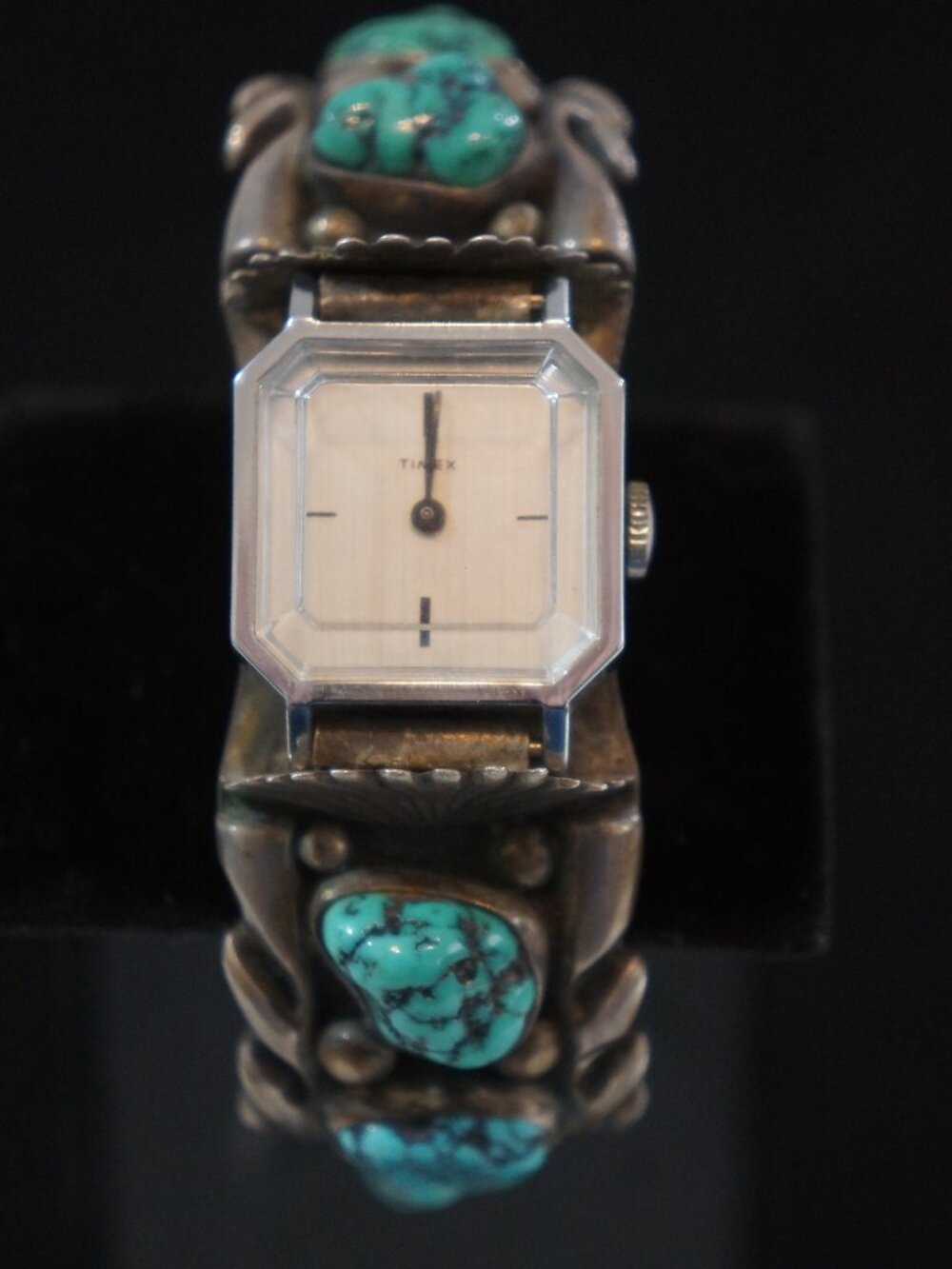 Vintage Navajo Sterling Silver Turquoise Watch Cuff H.Y. Hallmark STATEMENT